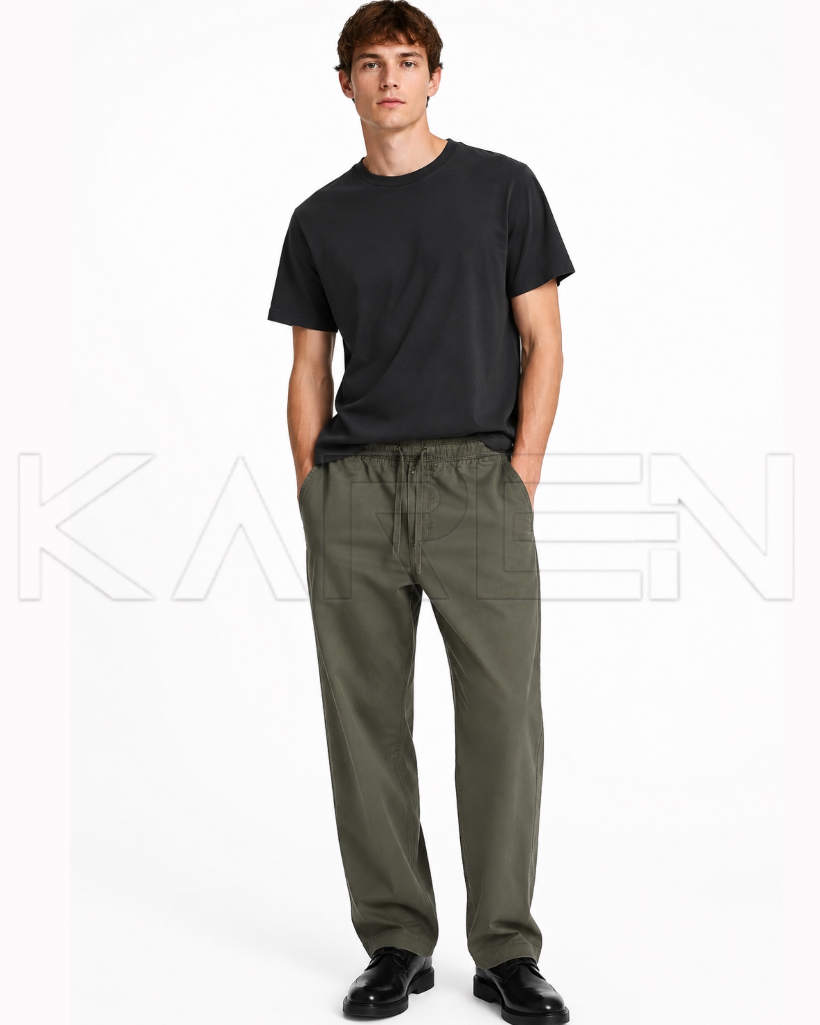 شلوار کتان کمرکشدار مردانه سبز تیره | 🇪🇸Pull&bear