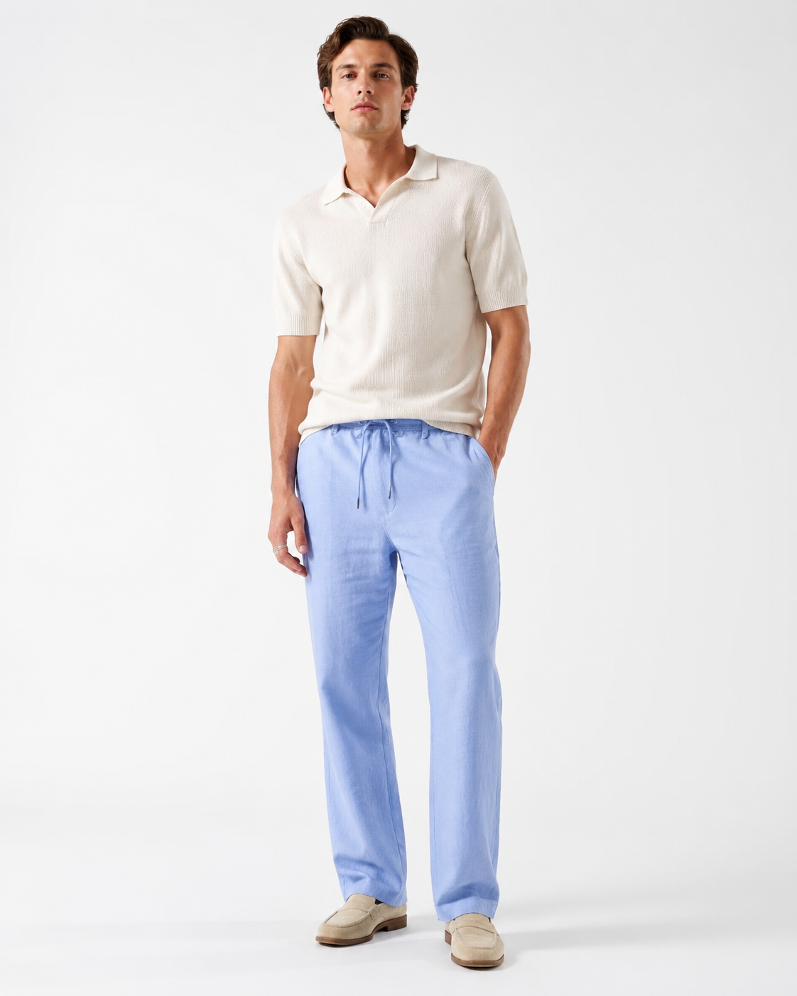 شلوار لینن مردانه Zara Linen Blend Drawstring Trousers | شلوار لینن زارا اورجینال